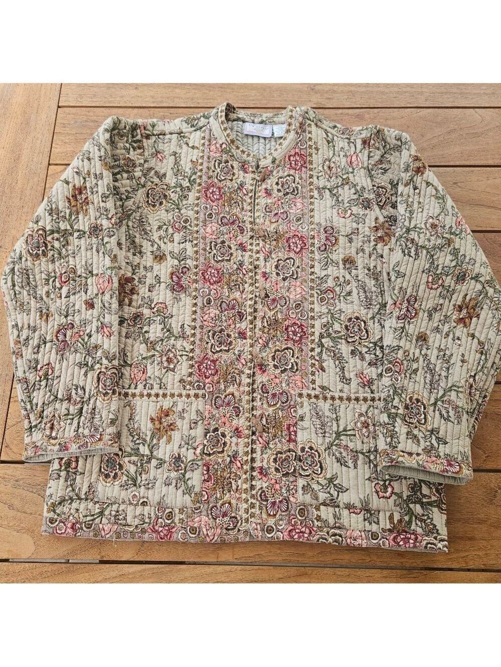 Vintage New Identity Quilted Floral Jacket Size L Boho Lightweight Coat